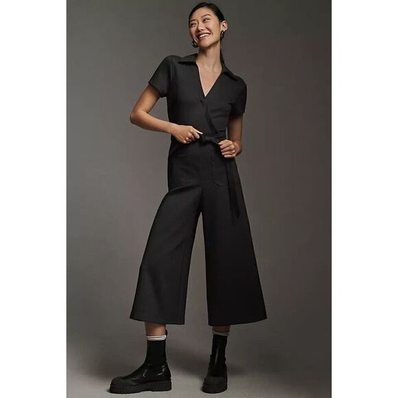 NWT Anthropologie Maeve Collette Wrap Black Jumpsuit  Sz 2 Petite Host Pick 🥰 - Picture 2 of 16